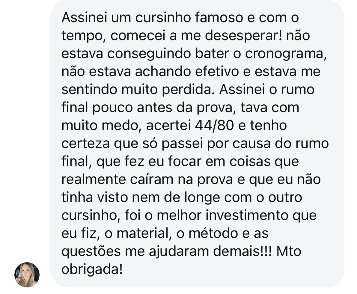 Depoimento de aluna sobre o método Rumo Final
